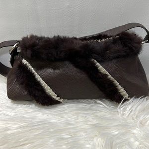 Ana Firenze Faux Fur / Beige Ribbon Genuine Leather Shoulder Bag